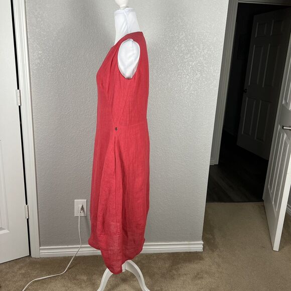 Q'Neel Nordic Design Linen Sleeveless Midi Dress Size 6 Coral Pockets Lagenlook - Picture 3 of 10